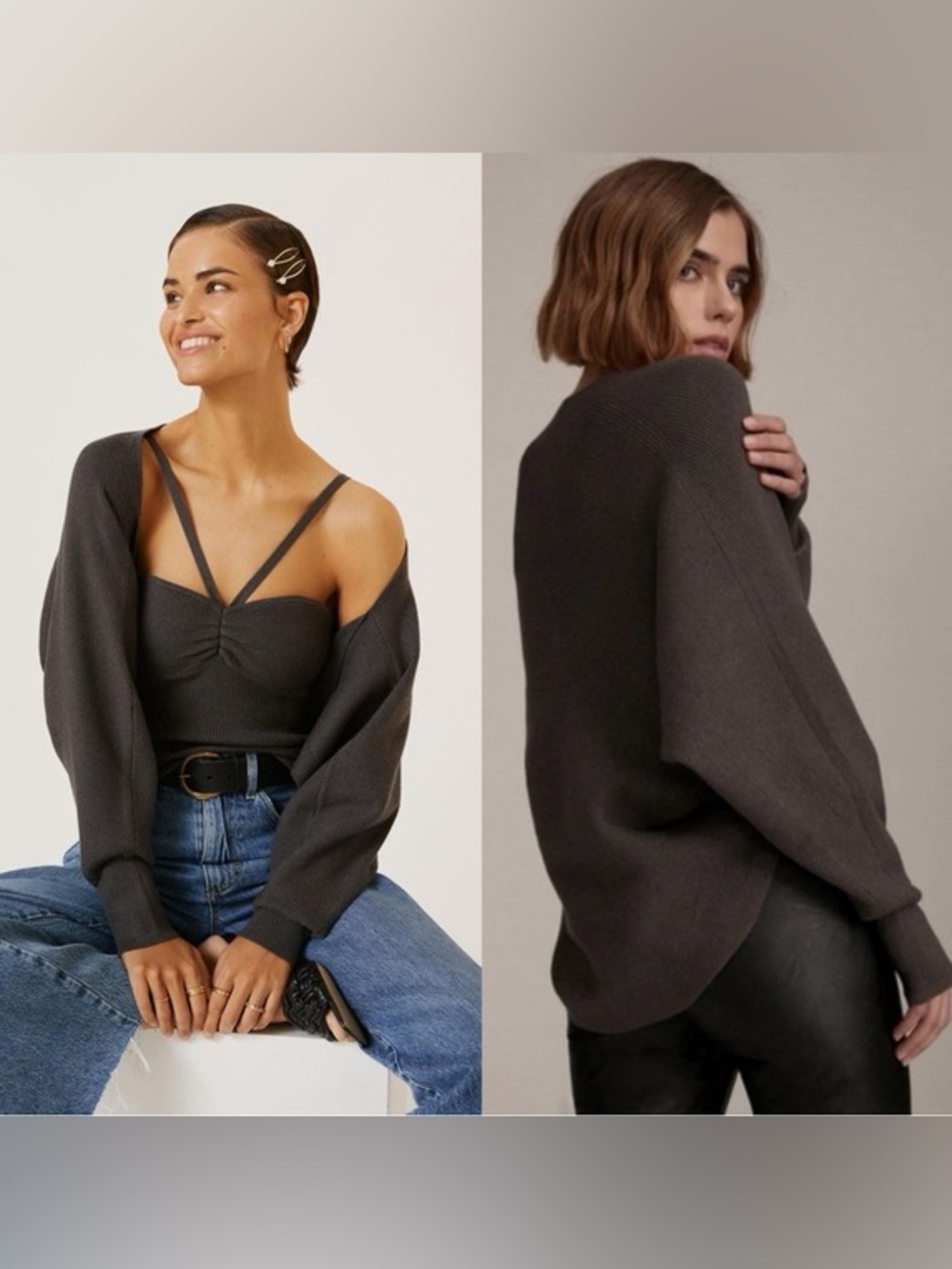 Favorite Daughter Sweater Women's XS/S Knit Cardigan Layla Shrug Charcoal Gray